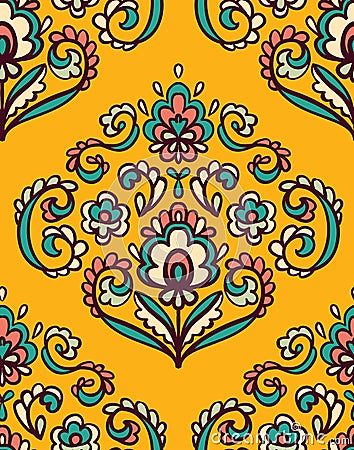 Vintage ornate seamless pattern with Eastern floral elements. Ornamental vector background. Vector Illustration