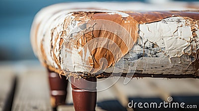 Vintage Ottoman With Dripping Paint: A Rustic Close-up Stock Photo
