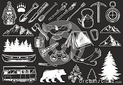 Vintage outdoor recreation elements collection Vector Illustration