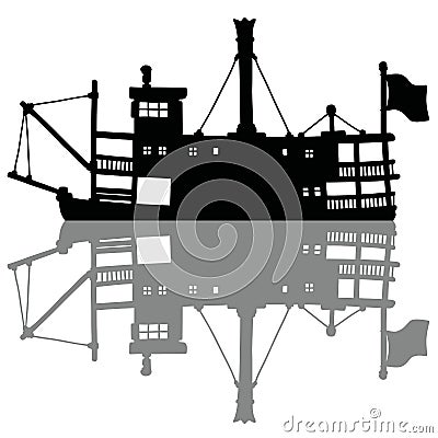 The vintage paddle steamboat Vector Illustration