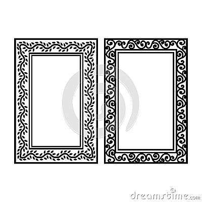 Vintage page vector rectangular border frame for your text. Curls and leafy branch. Isolated items EPS 10 Vector Illustration