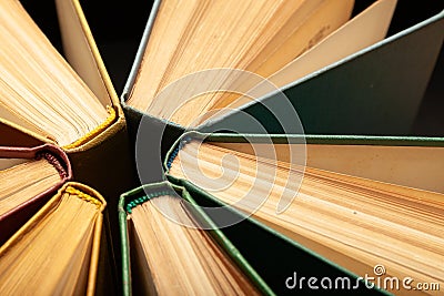 Vintage paper library books for reading, education and literature. Knowledge is power Stock Photo