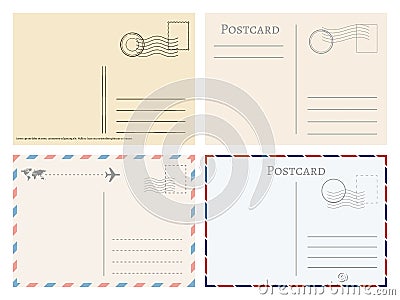 Vintage paper postal cards. Greetings from postcard vector template Vector Illustration