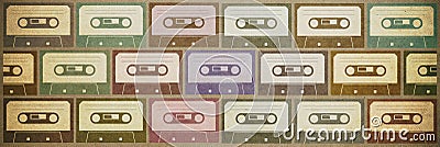 Vintage pattern with cassette tape collection Stock Photo