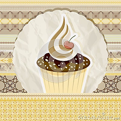 Vintage pattern with cupcake Vector Illustration