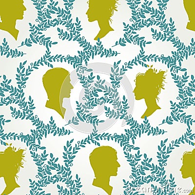 Vintage pattern with silhouettes of men and women Vector Illustration