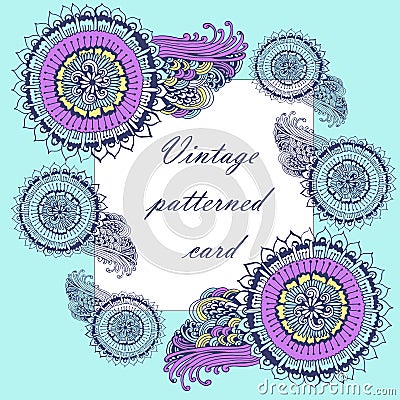 Vintage patterned background frame with paisley Vector Illustration
