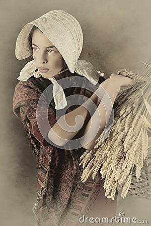 Vintage peasant girl Stock Photo