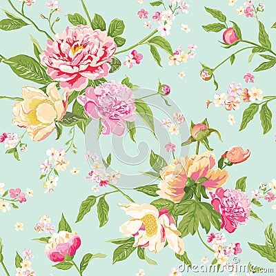 Vintage Peony Flowers Background Vector Illustration