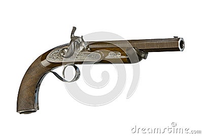 Vintage percussion cap mechanism handgun or pistol, isolated on white Stock Photo