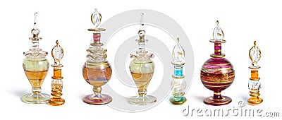 Vintage perfume bottles set. Isolated on white background Stock Photo