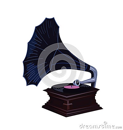 Vintage Phonograph with dark blue shade - Old Gramophone detailed vector graphics Vector Illustration