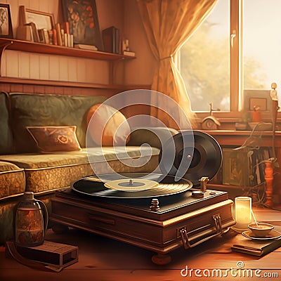 Vintage Phonograph Playing Vinyl Record Stock Photo