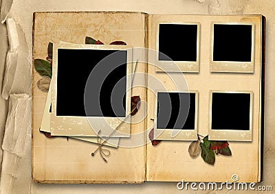 Vintage Photo Album with stack of old photo-frames Stock Photo