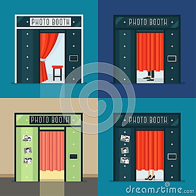 Vintage Photo Booth Machines Set Vector Illustration