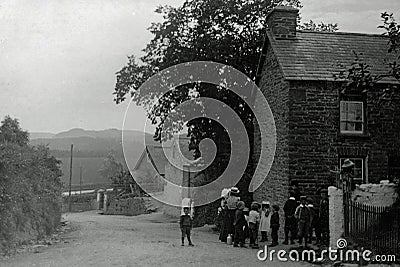 Vintage Photo 1901, Children in Village nr Aberystwyth, Wales Editorial Stock Photo