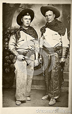 Vintage Photo of Cowboys Stock Photo