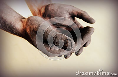 Vintage photo of dirty hands Stock Photo