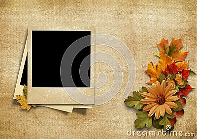 Vintage photo-frame with fine autumn decorations with place for Stock Photo