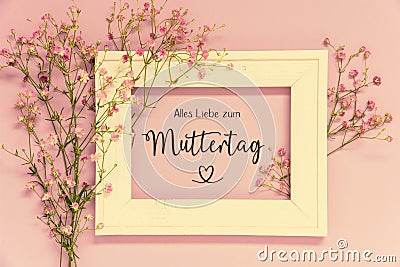 Vintage Photo Frame With Flower Arrangement, Muttertag Means Mothers Day Stock Photo