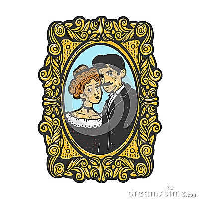 Vintage photo of married couple sketch vector Vector Illustration