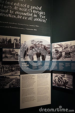 Vintage photographs in the Immigration Museum in the port of Gdynia. Poland. Editorial Stock Photo