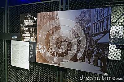 Vintage photographs in the Immigration Museum in the port of Gdynia. Poland. Editorial Stock Photo