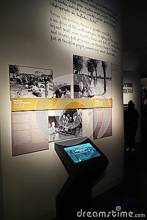 Vintage photographs in the Immigration Museum in the port of Gdynia. Poland. Editorial Stock Photo