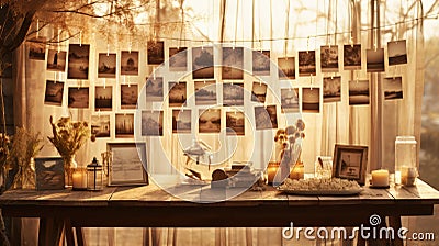 Nostalgic memories in old photos hanging near a sunlit window, a portal to the past's cherished moments Stock Photo