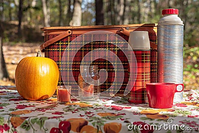 Vintage picnic items in fall Stock Photo