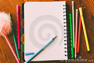 Vintage picture of blank notebook with open felt tip pen Stock Photo