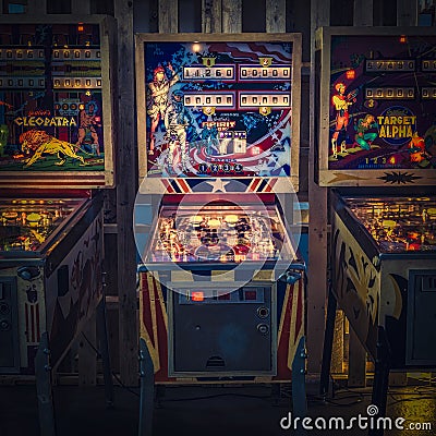 Vintage Pinball Tables Editorial Stock Photo