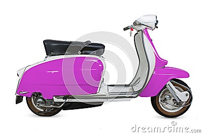 Vintage pink italian motorcycle - sixties - isolated on white background - Italy Stock Photo