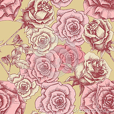 Vintage pink roses pattern Vector Illustration