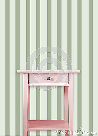 Vintage pink wooden chest drawer near vintage dots wall Stock Photo