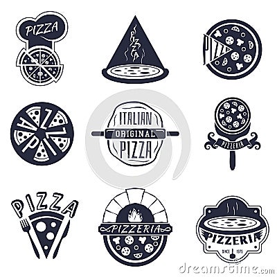 Vintage pizzeria labels, logos and emblems vector Vector Illustration
