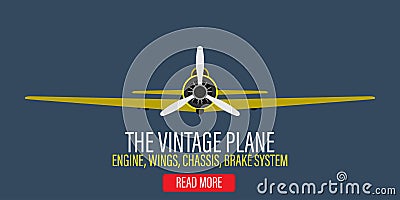 Vintage plane engine vector illustration background. Retro yellow aircraft propeller flight adventure biplane. Classic flat art Vector Illustration