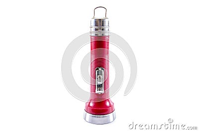 Vintage plastic flashlight isolated on white background Stock Photo