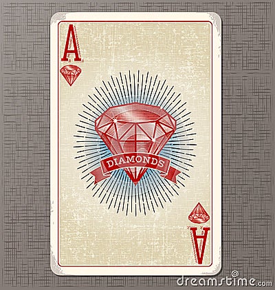Vintage playing card vector illustration of the ace of diamonds Vector Illustration