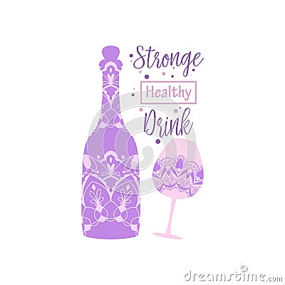 Vintage plum design for Bottle and glass for drink beer. Vector Vector Illustration