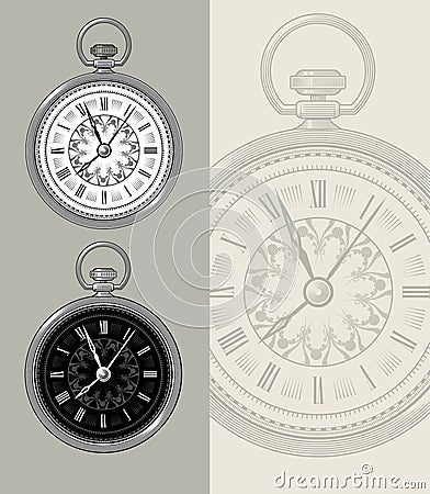 Vintage pocket watch - clock vector illustration Cartoon Illustration