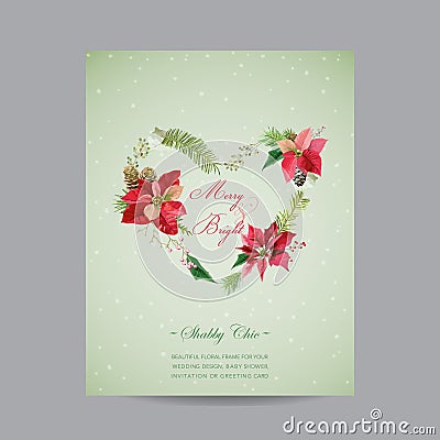 Vintage Poinsettia Christmas Card - Winter Background Vector Illustration