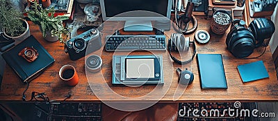 Vintage Polaroid Aesthetic: Immersive Visual Experience with Retro Objects and Copy Space for Custom Text, Nostalgic Fee Stock Photo