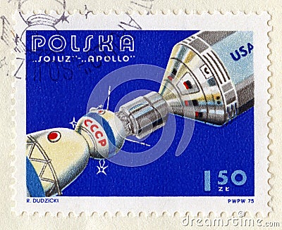 Vintage Polish Stamp Commemorating Soyuz Editorial Stock Photo