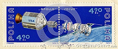 Vintage Polish Stamp Commemorating Soyuz Editorial Stock Photo