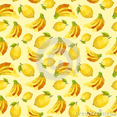 Vintage polygon banana lemon pattern Vector Illustration