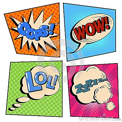 Vintage Pop Art Comic Speech Bubble Set with Expressions Vector Illustration