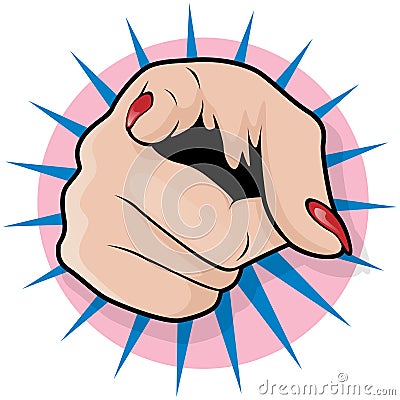 Vintage Pop Art Female Pointing Hand Vector Illustration