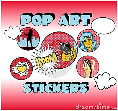 Vintage Popart Stickers, Woman Stock Photo