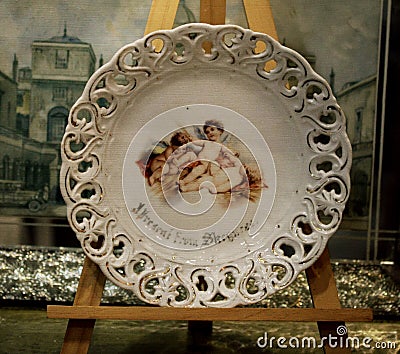 Vintage Porcelain Decorative Cherub Pla Editorial Stock Photo